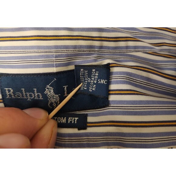 Ralph Lauren Shirt Custom Fit Button Up Blue Striped Mens Medium EUC - Picture 12 of 12